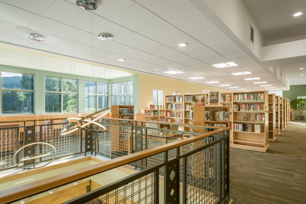 18 Waterbury Library chandelier and stacks