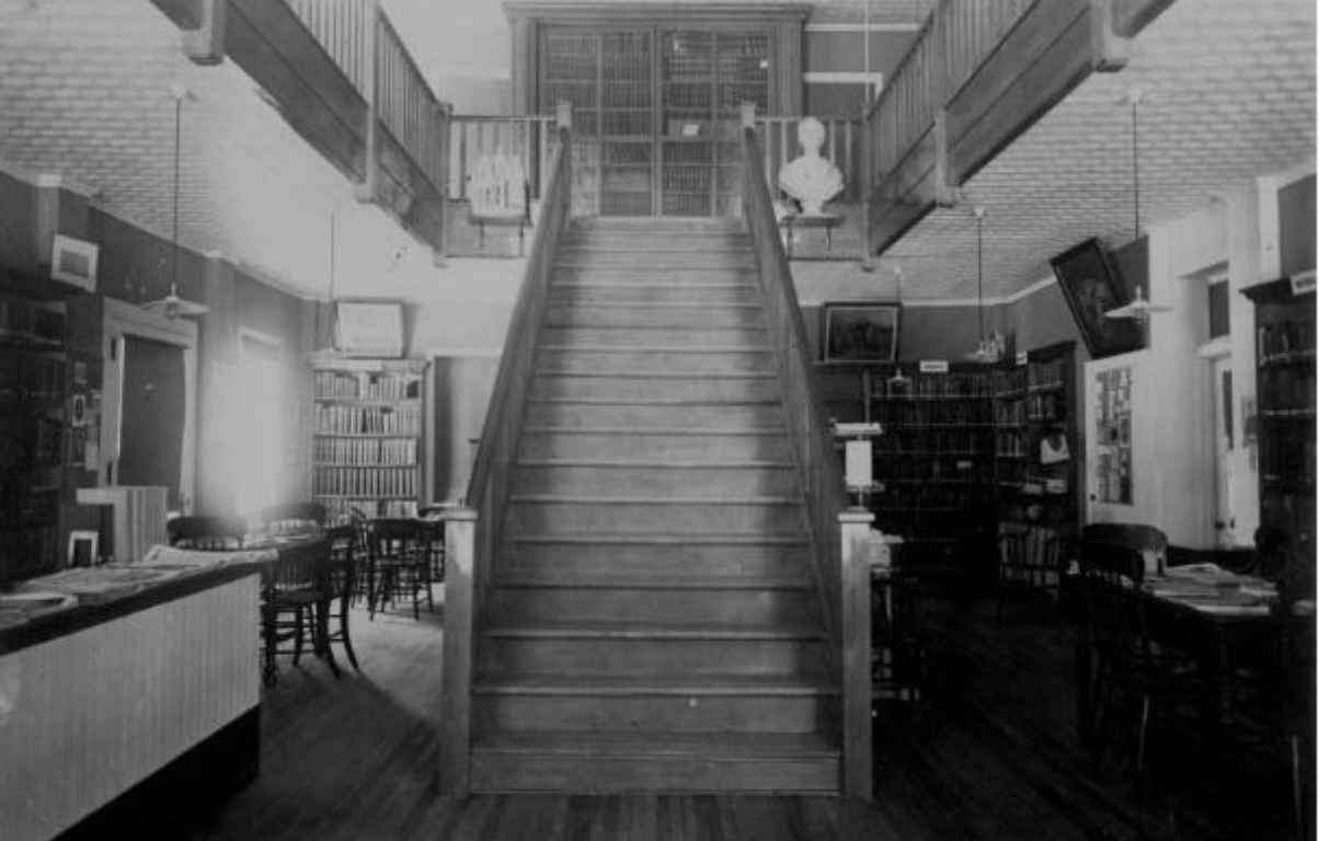 historic interior stair Brandon Library Vermont