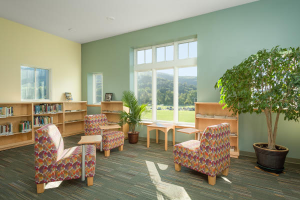 Waterbury VT library sunny seating